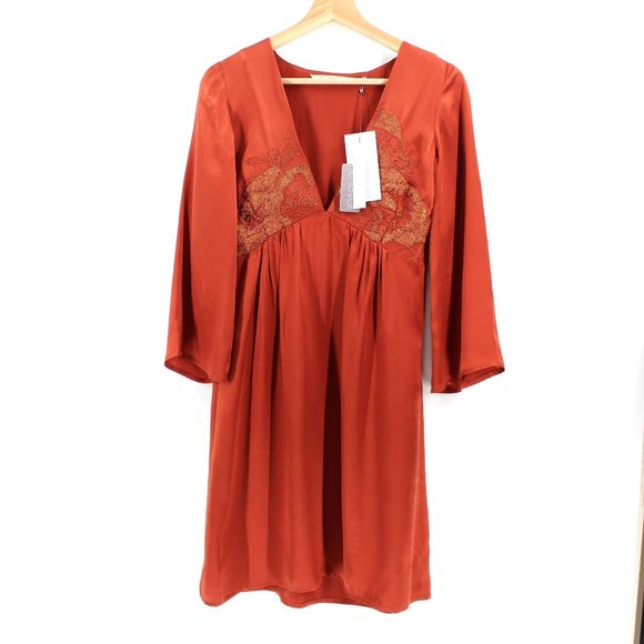 Twelfth Street by Cynthia Vincent Dresses & Skirts - Twelfth Street Cynthia Vincent Embroidered Silk Mini Dress Rust Gold New w/Tags